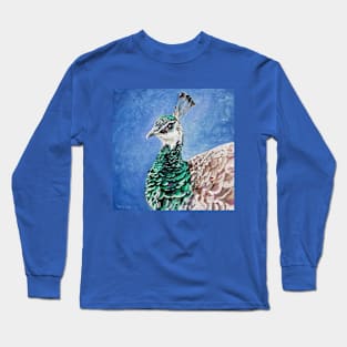 Peahen - painted bird portrait Long Sleeve T-Shirt